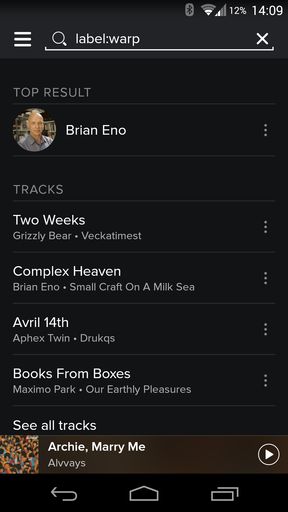 Spotify search result